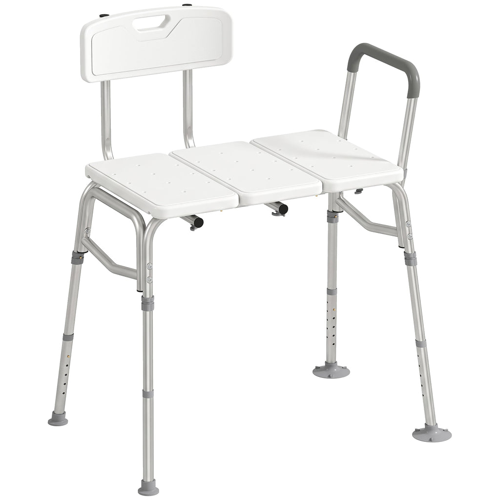 Banc de Transfert Baignoire, Hauteur Réglable à 10 Niveaux, Large Assise, Dossier, Accoudoir, 86x60x89-101cm, Blanc - Dawalishop