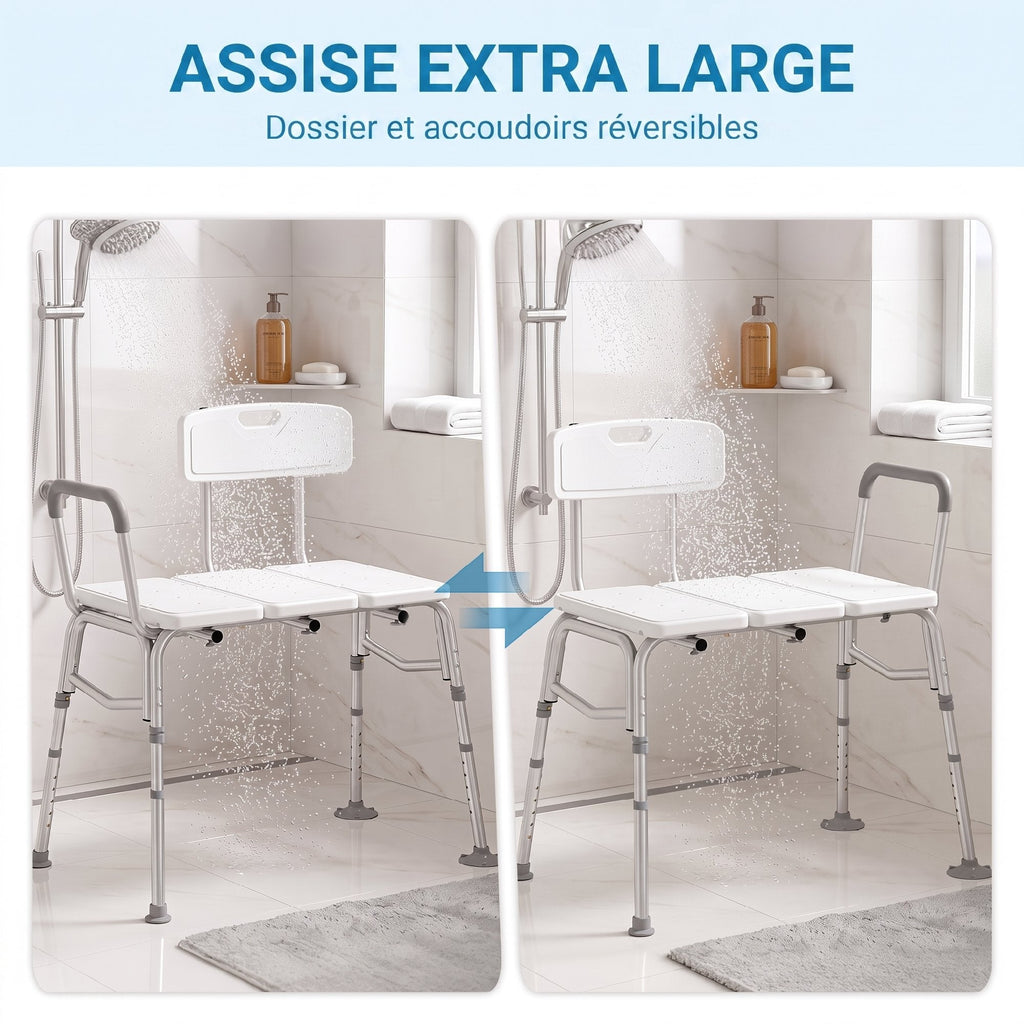 Banc de Transfert Baignoire, Hauteur Réglable à 10 Niveaux, Large Assise, Dossier, Accoudoir, 86x60x89-101cm, Blanc - Dawalishop