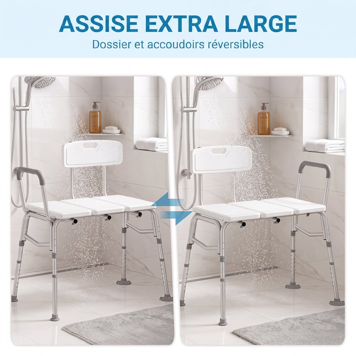 Banc de Transfert Baignoire, Hauteur Réglable à 10 Niveaux, Large Assise, Dossier, Accoudoir, 86x60x89-101cm, Blanc - Dawalishop