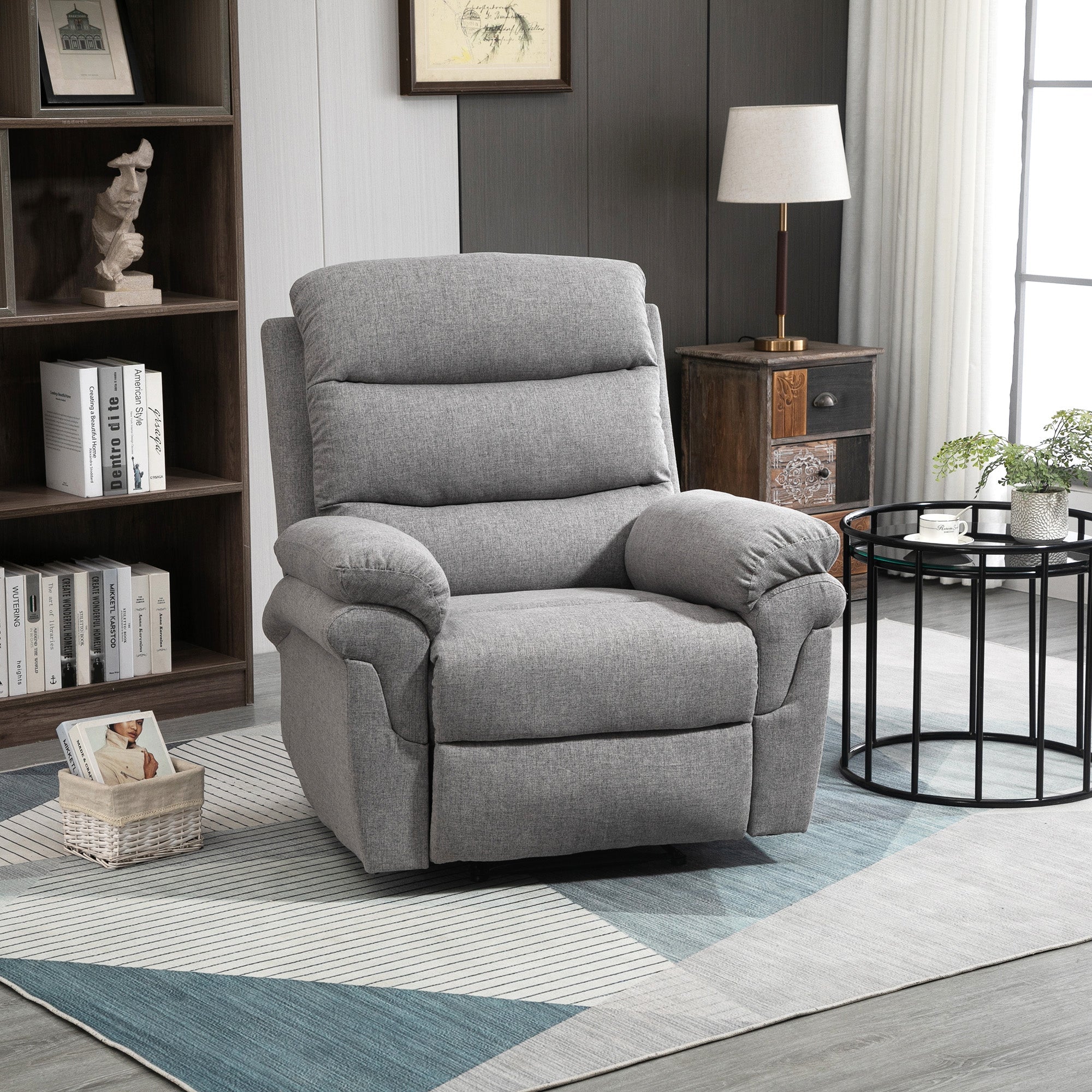 Fauteuil de Relaxation inclinable Manuel avec Repose-Pied Ajustable Tissu Polyester Aspect Lin Gris Clair chiné - Dawalishop
