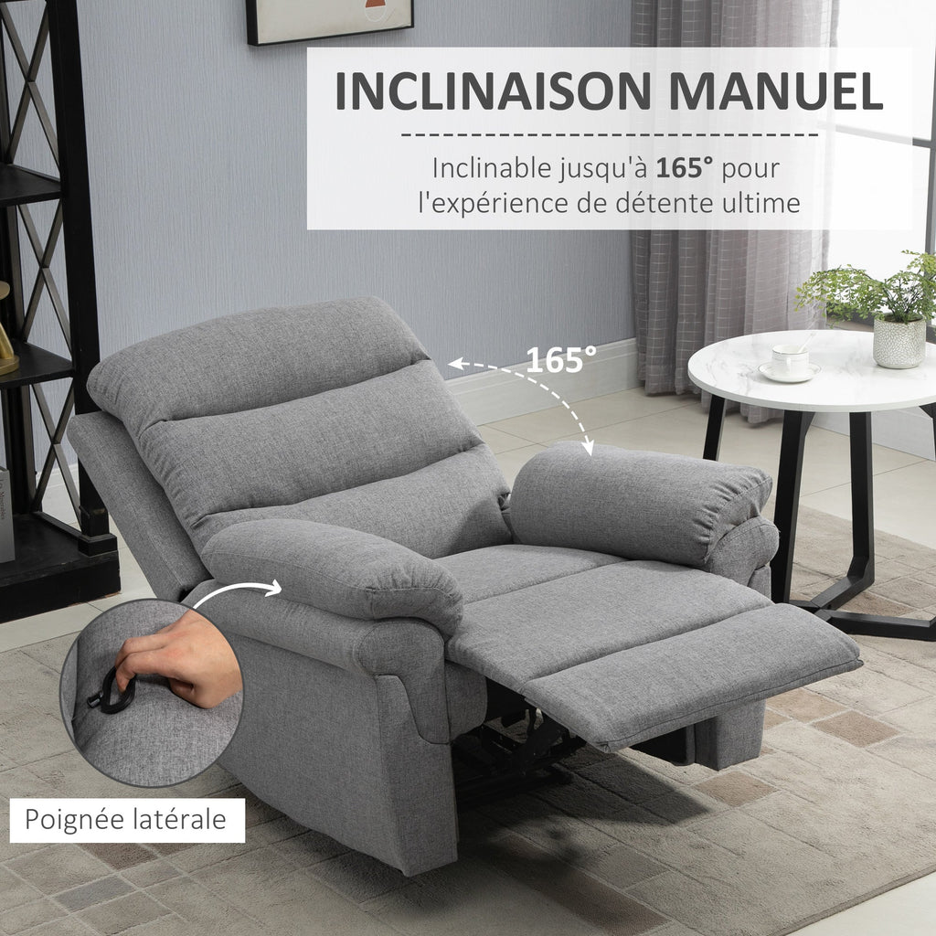 Fauteuil de Relaxation inclinable Manuel avec Repose-Pied Ajustable Tissu Polyester Aspect Lin Gris Clair chiné - Dawalishop