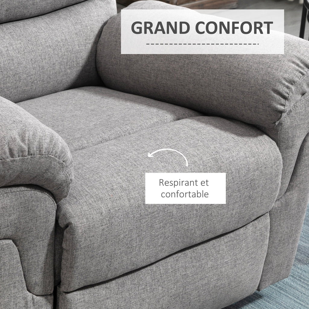 Fauteuil de Relaxation inclinable Manuel avec Repose-Pied Ajustable Tissu Polyester Aspect Lin Gris Clair chiné - Dawalishop