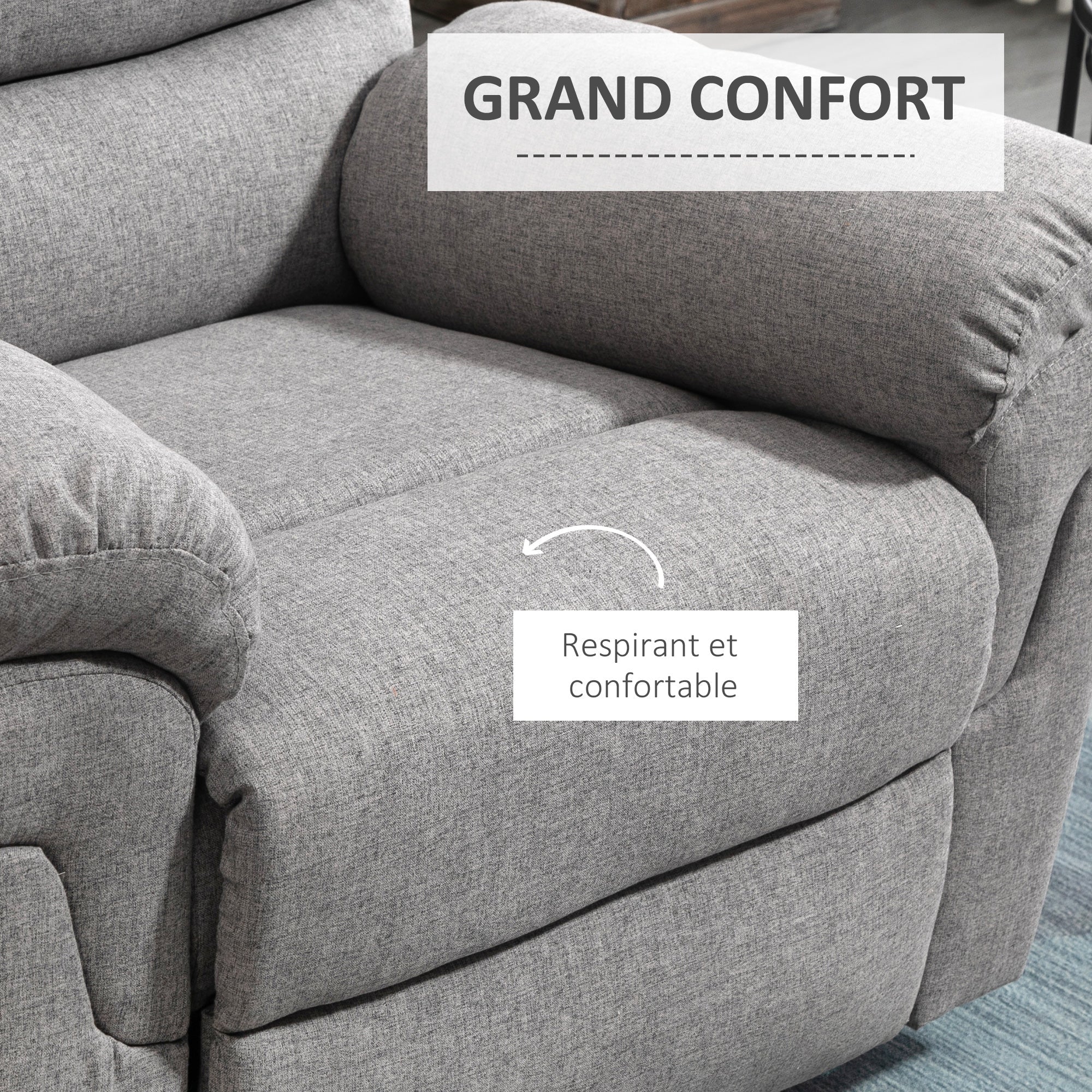 Fauteuil de Relaxation inclinable Manuel avec Repose-Pied Ajustable Tissu Polyester Aspect Lin Gris Clair chiné - Dawalishop