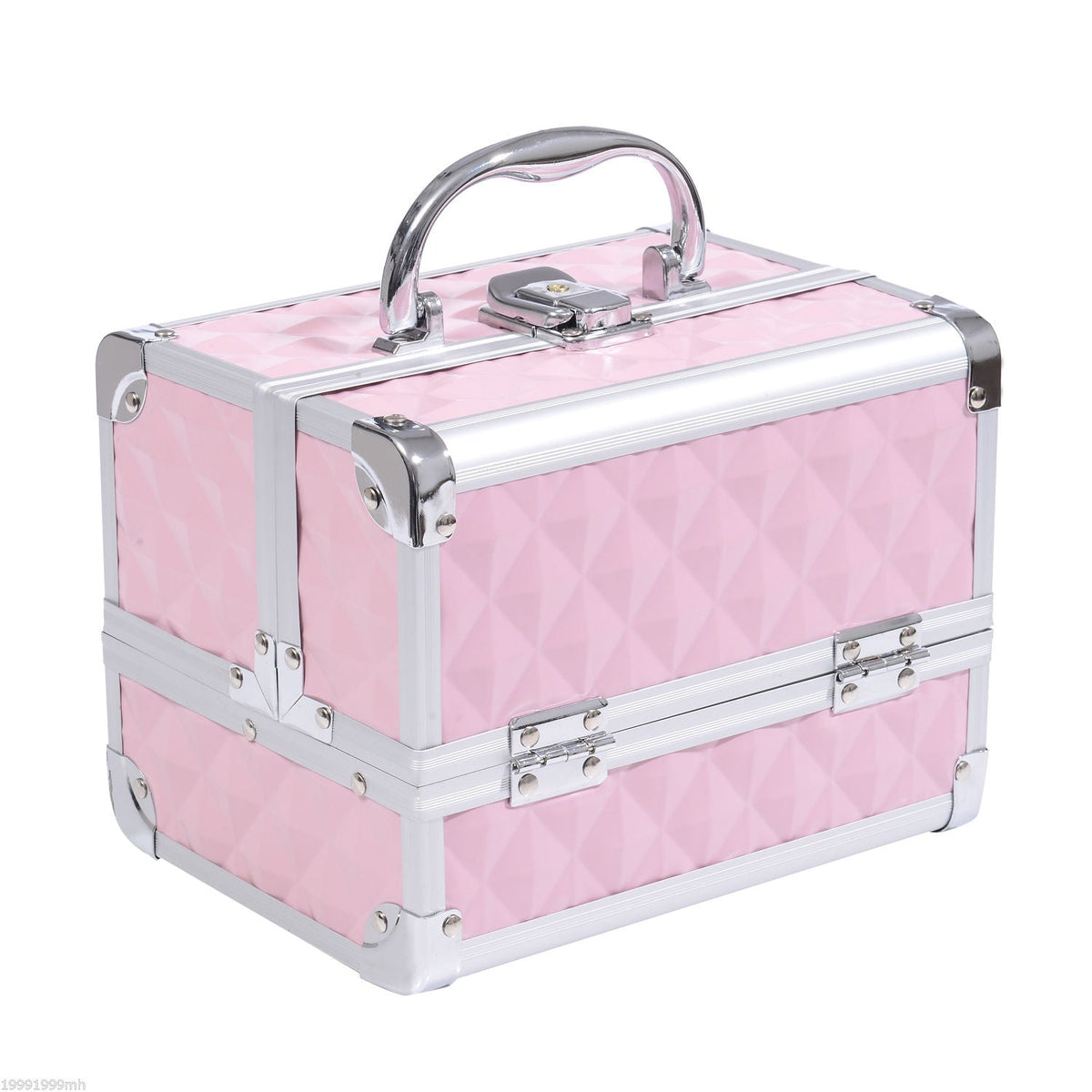 Mallette à maquillage rangement à 3 niveaux avec miroir verrouillage avec 2 clés dim. 20L x 15l x 15H cm rose - Dawalishop