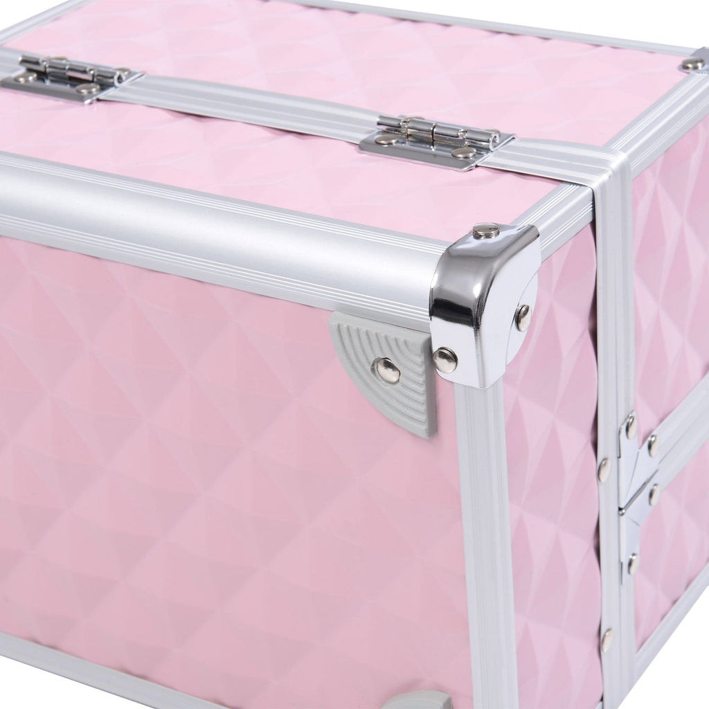 Mallette à maquillage rangement à 3 niveaux avec miroir verrouillage avec 2 clés dim. 20L x 15l x 15H cm rose - Dawalishop