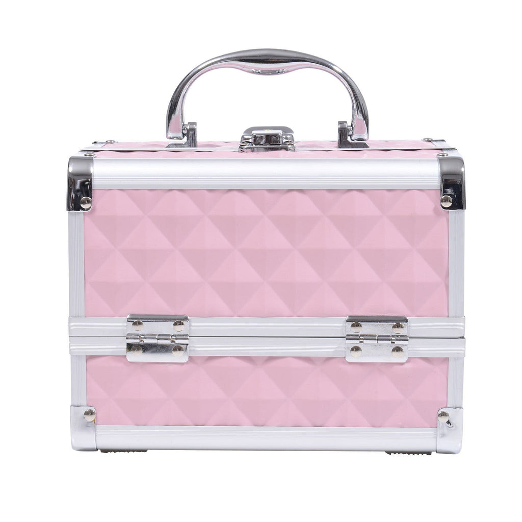 Mallette à maquillage rangement à 3 niveaux avec miroir verrouillage avec 2 clés dim. 20L x 15l x 15H cm rose - Dawalishop