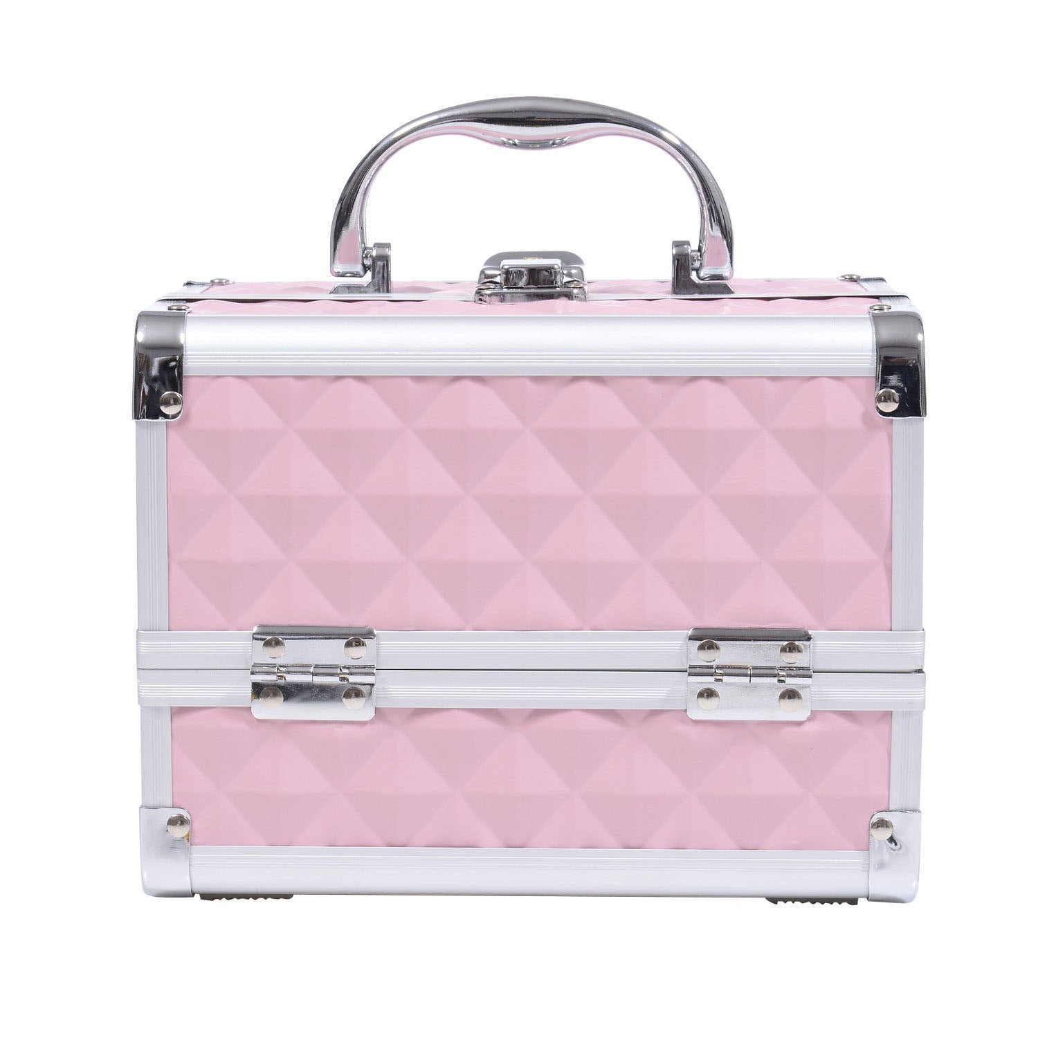Mallette à maquillage rangement à 3 niveaux avec miroir verrouillage avec 2 clés dim. 20L x 15l x 15H cm rose - Dawalishop