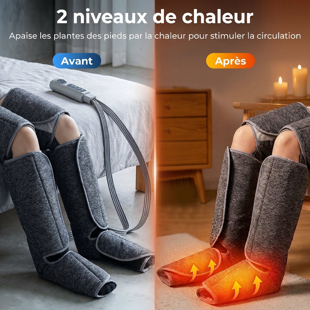 Masseur de jambes, masseur de compression pour les mollets, les genoux, les pieds avec chaleur, 3 modes automatiques - Dawalishop